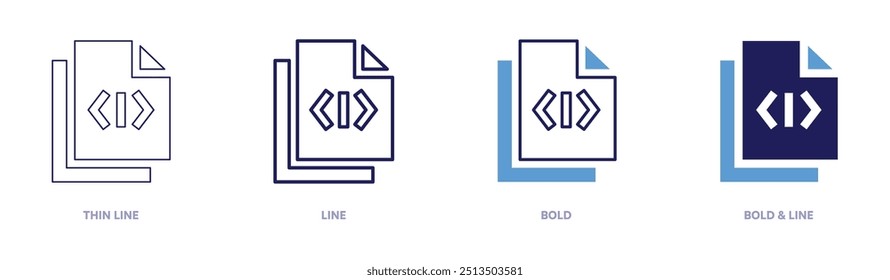 Programando ícone de software em 4 estilos diferentes. Linha fina, Linha, Negrito e Linha Negrito. Estilo duotônico. Traçado editável.