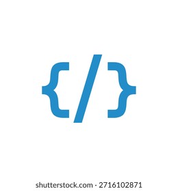 Programming symbol, curly braces enclosing angle brackets and slash. Represents code, software, and digital creation icon.