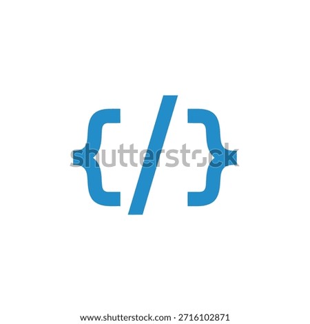 Programming symbol, curly braces enclosing angle brackets and slash. Represents code, software, and digital creation icon.
