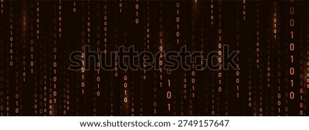 Programming symbols on futuristic backdrop. Cyber technology and abstract art. Golden binary Rain matrix and security theme for innovation. Vector illustration.