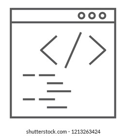 Programming thin line icon, website and development, browser sign, vector graphics, a linear pattern on a white background, eps 10.