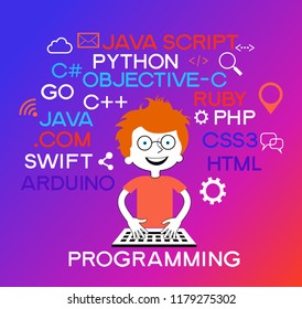 Programming web banner. Best programming languages. Technology process of Software development