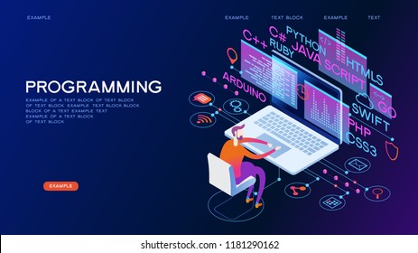 Programming Web Banner. Best Programming Languages. Technology Process Of Software Development