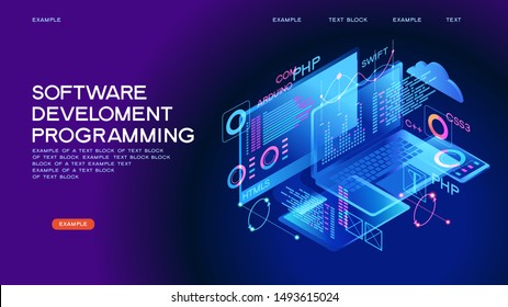 Programming web banner. Best programming languages. Technology process of Software development