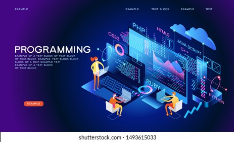 Programming web banner. Best programming languages. Technology process of Software development