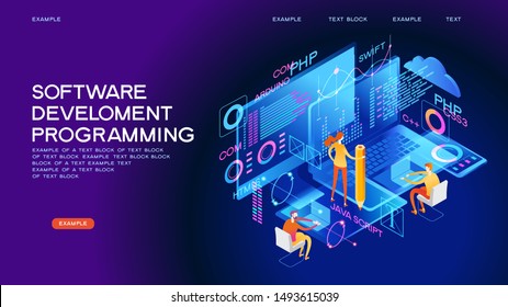 Programming web banner. Best programming languages. Technology process of Software development