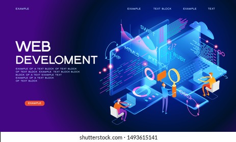 Pancarta web de programación. Los mejores lenguajes de programación. Proceso tecnológico de desarrollo de software