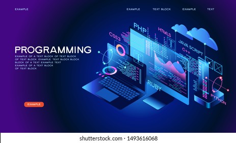 Programming web banner. Best programming languages. Technology process of Software development