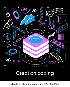 Programming web banner. Best programming languages. Technology process of Software development.