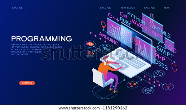 ウェブバナーのプログラミング 最適なプログラミング言語 ソフトウェア開発の技術プロセス のベクター画像素材 ロイヤリティフリー