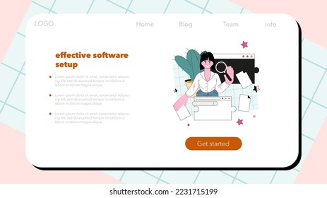 Programming web banner or landing page. Coding, testing and writing programs and applications. Software setup, database optimization, verification system development. Flat vector illustration