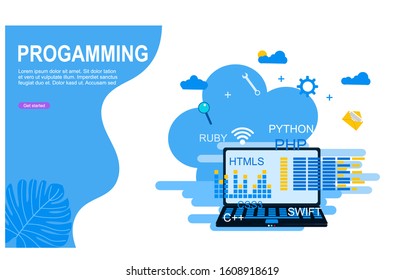 Programming web banner.Vector Illustration, Suitable For web landing page,Wallpaper, Background,banner,Book Illustration