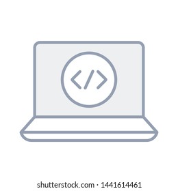 Programming, web development concept. Code on the screen laptop. Programming concept illustration. Web developer concept illustration. Coding vector. Learn to code concept illustration. 