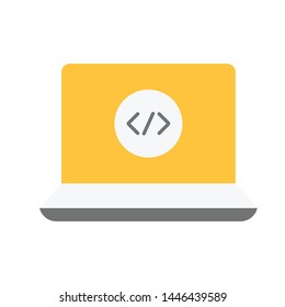 Programming, web development concept. Code on the screen laptop. Programming concept illustration. Web developer concept illustration. Coding vector. Learn to code concept illustration.