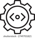 Programming and Web Development Settings Icon, Gear Wheel with Code Brackets Minimalist Line Art