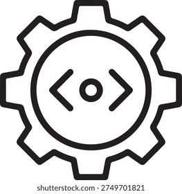 Programming and Web Development Settings Icon, Gear Wheel with Code Brackets Minimalist Line Art