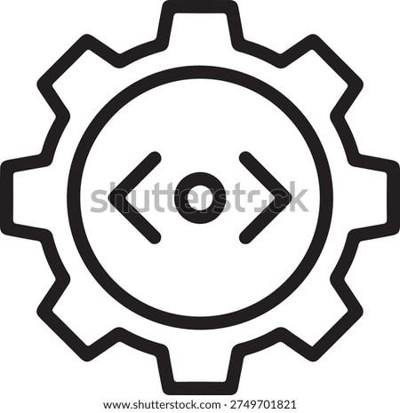 Programming and Web Development Settings Icon, Gear Wheel with Code Brackets Minimalist Line Art