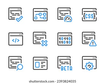 Programming and Website Performance vector line icons. Coding and Software Development outline icon set. Website, CSS, Code and more.