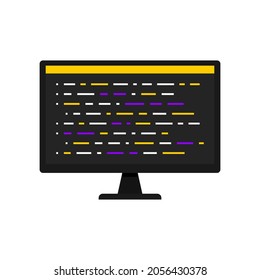 Programming. Writing code on a computer screen. Coding. Development and software. Web. SEO. Flat style. Vector illustration