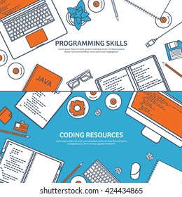  Programming,coding background.Flat outline style.Line art. Stroke lines.Program code.Software coding,testing,debugging.Mobile apps programming.SEO.Programming language,code learning.Coding tutorials