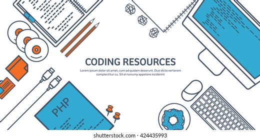  Programming,coding background.Flat outline style.Line art. Stroke lines.Program code.Software coding,testing,debugging.Mobile apps programming.SEO.Programming language,code learning.Coding tutorials