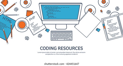  Programming,coding background.Flat outline style.Line art. Stroke lines.Program code.Software coding,testing,debugging.Mobile apps programming.SEO.Programming language,code learning.Coding tutorials