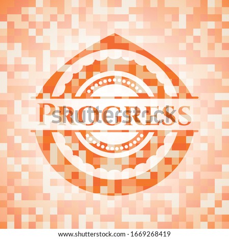 Progress abstract orange mosaic emblem with background