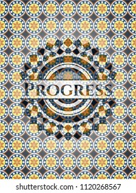 Progress arabic style badge. Arabesque decoration.