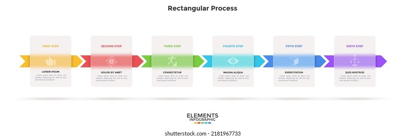 Progress bar with 3 arrows behind translucent rectangular elements placed in horizontal row. Concept of three steps to business success. Minimal infographic design template. Flat vector illustration.