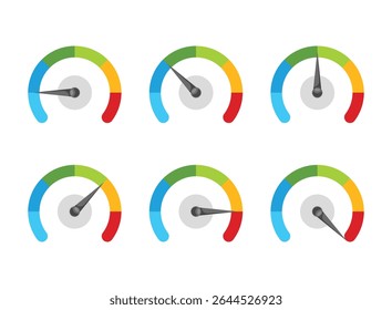 Progress bar with arrow icon in flat style. Meter gauge vector illustration on isolated background. Risk level sign business concept.