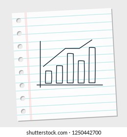 Progress bar chart increase with white and line paper note background template design. Finance and business concept logo icon. Vector illustration