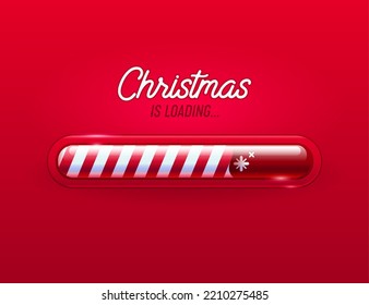 Progress bar christmas invitation xmas loading element on red background. Red progress bar for reaching the new year
