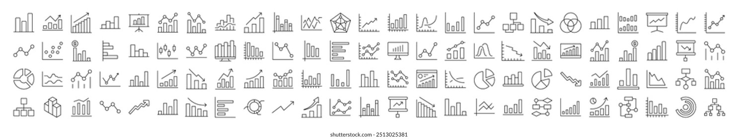 Progress Bar, Diagram, Statistics Line Icon Bundle. Editable Stroke. Minimalistic Linear Pictogram for Design of Cards, Apps, Banners, Posts