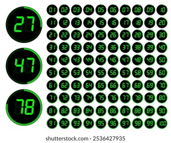 Barra de progreso de números de dígitos de 1 a 100. Barra de progreso de números digitales para cuenta regresiva, infografías, Web, App, etc. Uso de dígitos de reloj digital. 