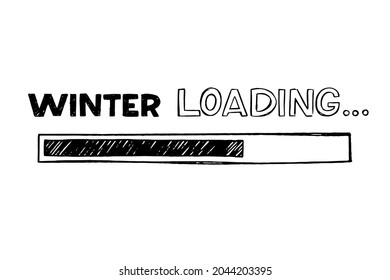 Progress bar in doodle sketch style. Winter loading icon image. Hand drawn vector illustration.