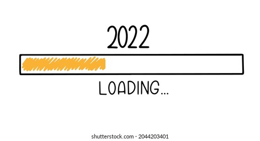 Progress bar in doodle sketch style. 2022 Loading icon image. Hand drawn vector illustration.