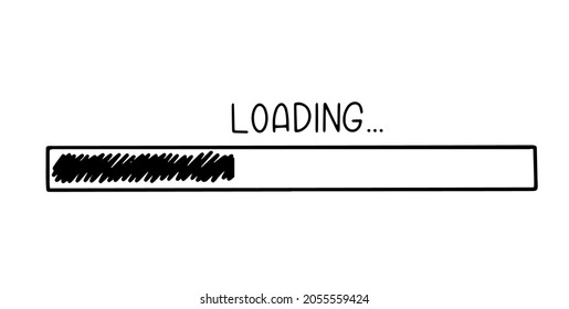 Progress bar in doodle sketch style. Loading icon image. Hand drawn vector illustration.