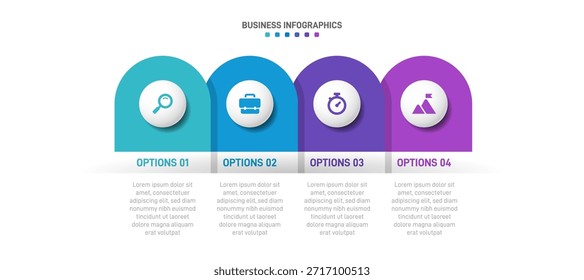 Barra de progreso con 4 Elementos en forma de flecha, que simbolizan las cuatro etapas de la estrategia y la progresión empresarial. Plantilla de diseño de infografía de línea de tiempo limpia. Vector para presentación móvil.