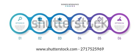 Progress bar featuring 6 arrow-shaped elements, symbolizing the six stages of business strategy and progression. Clean timeline infographic design template. Vector for mobile presentation.