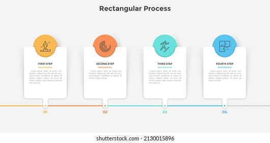 Progress Bar With Four Rectangular Elements Arranged In Horizontal Row. Concept Of 4 Steps Of Successful Career Path. Minimal Infographic Design Template. Modern Flat Vector Illustration For Banner.