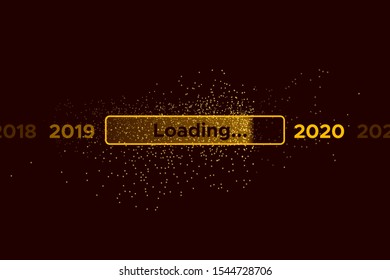 Progress bar with golden particles on black Download New Year's Eve. Loading animation screen with Glitter confetti shows almost reaching 2020. Creative festive banner with shiny progress bar