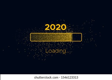 Progress bar with golden particles on black Download New Year's Eve. Loading animation screen with Glitter confetti shows almost reaching 2020. Creative festive banner with shiny progress bar