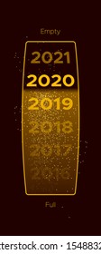 Progress bar with golden particles on black Download New Year's Eve. Loading animation screen with Glitter confetti shows almost reaching 2020. Creative festive banner with shiny progress bar