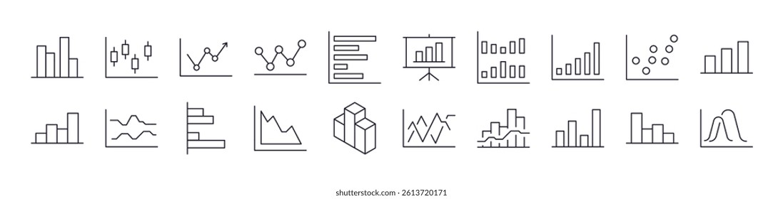 Progress Bar, Growth, Diagram Outline Icon Collection. Editable Stroke. Perfect for Infographics, Articles, Books, Flyers, Banners