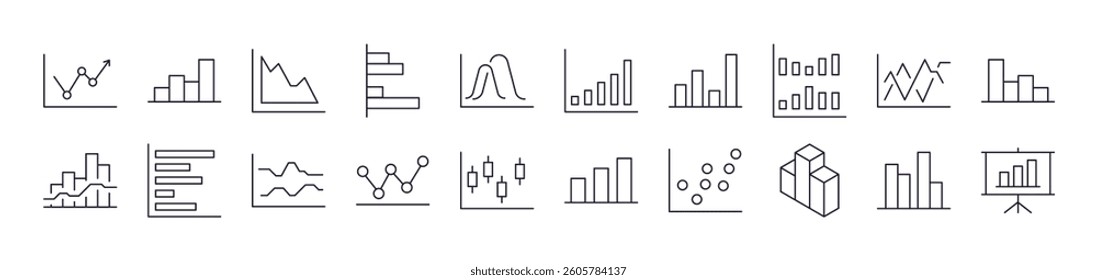 Progress Bar, Growth, Diagram Related Line Icon Collection. Editable Stroke. Perfect for Infographics, Articles, Books, Flyers, Banners