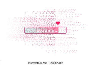 Progress bar with lot of Hearts scattering on. Download Love Valentines Day. Loading animation screen with confetti shows almost reaching Loving. Creative festive Spring banner with progress bar