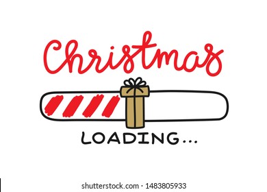 Progress bar with inscription - Christmas loading and doodle gift in sketchy style. Vector christmas, New Year illustration