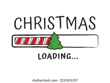 Barra de progreso con inscripción - carga navideña en estilo esquemático sobre fondo blanco. Ilustración vectorial de Navidad para el diseño de camisetas, afiche o tarjeta de saludo.