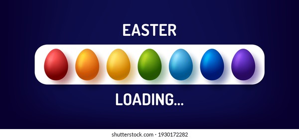 Progress bar with inscription - Easter Loading and decorated rainbow egg in realistic style. Vector illustration for t-shirt design, poster, greeting card, easter decoration.