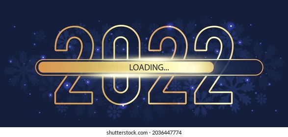 Progress bar Loading 2022. New year and christmas is approaching. The horizontal Blue banner for web design and postcards